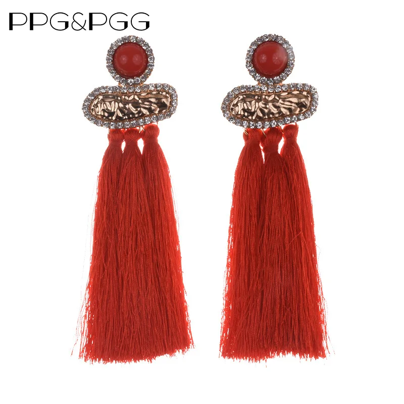 PPG&ampPGG Wedding Women Statement Earring Fashion Floral Crystal Drop Earrings Jewelry Long Tassel Fringes Wholesale | Украшения и