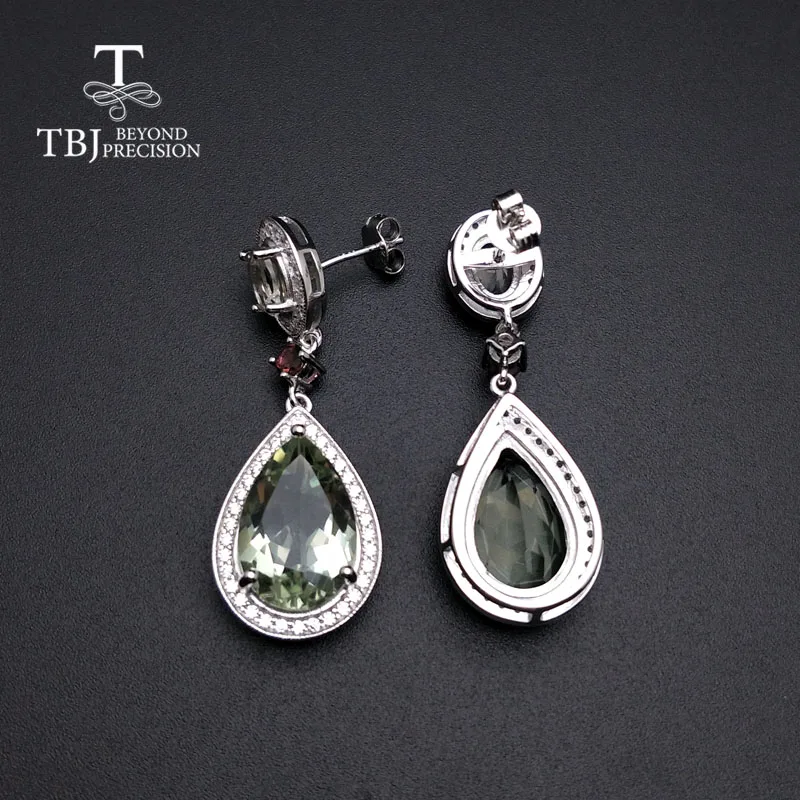 Женские серьги с зеленым аметистом TBJ из серебра 925 пробы prasiolite большого размера