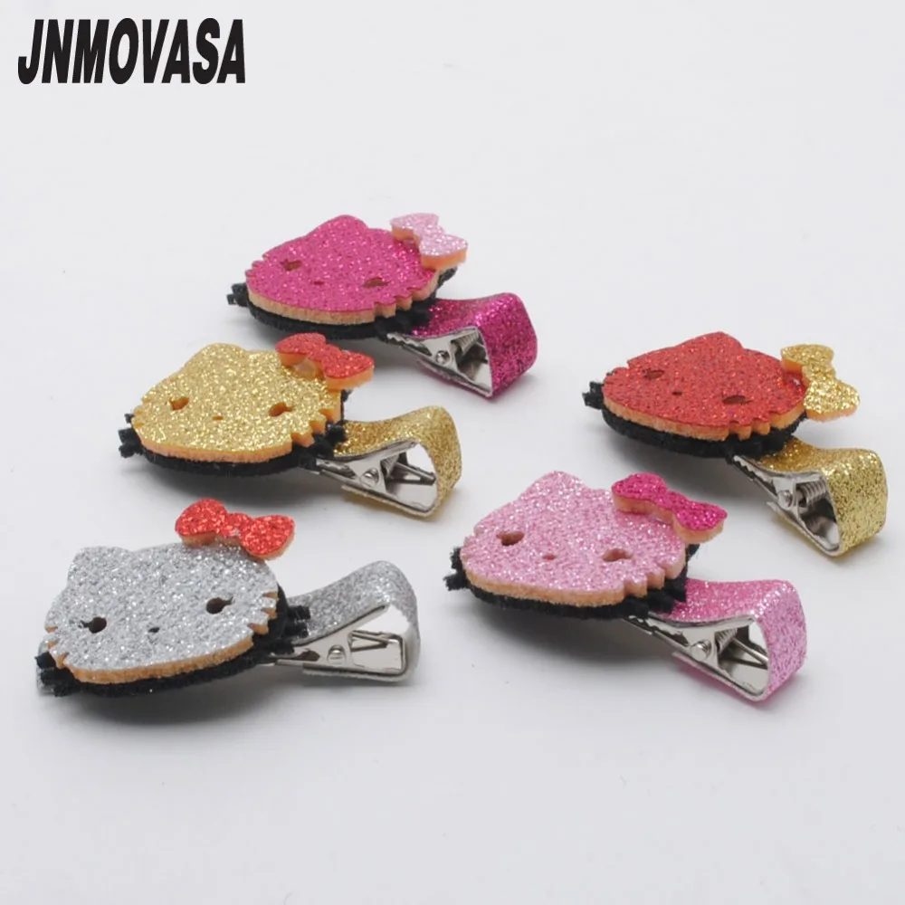 2pcs/lot Girls Hair Accessories Glitter Hello Kitty Bows Hair Clips Fashion Hairpins Girls