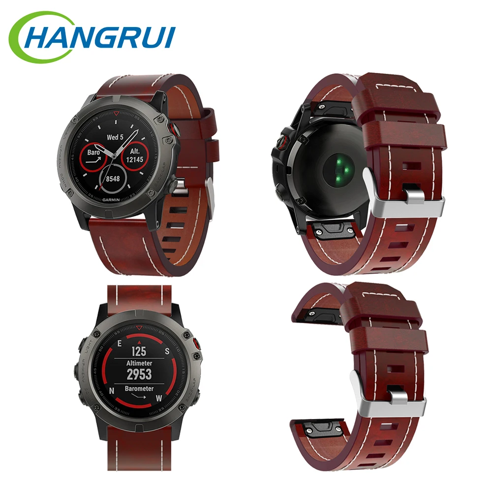 Hangrui For Garmin Fenix 5X Luxury Leather Watch Band Smart Watch Smart Accessories With Metal Quick Release Buckle Watch Strap