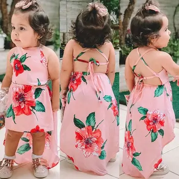 

Toddler Baby Girl Summer Flower Print Backless Strap Party Pageant Dress Casual Clothes
