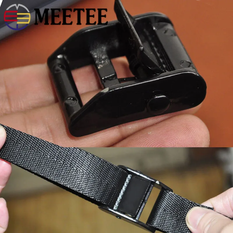 

Meetee 2/4pcs ID25mm Black Webbing Presser Buckle Adjustable Hardware Tightening Hook Clip for Bag Belt Outdoor Backpack BF218
