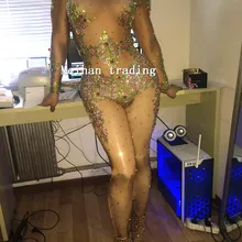 Крупными кристаллами красочные комбинезон с надписью nice Для женщин пикантные Выходные туфли на выпускной костюм сценическая одежда Боди Певица Стразы телесного цвета узкие наряд