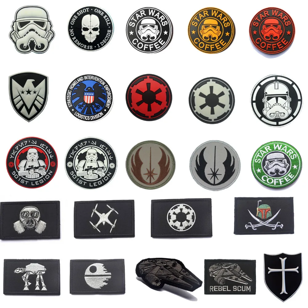 

Military patches Star Wars Coffee patch 3D PVC or Embroidered Tactical patch Badges for clothes bags with Hook & Loop