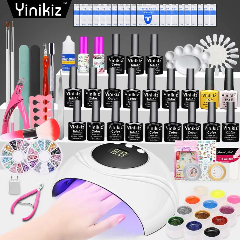 

Yinikiz Black Bottle Gel Nail Set&Kit 8ml Semi Varnish Permanent UV Fast Dry Lamp Gel Lacquer Set Extension Nail Tools Brushes