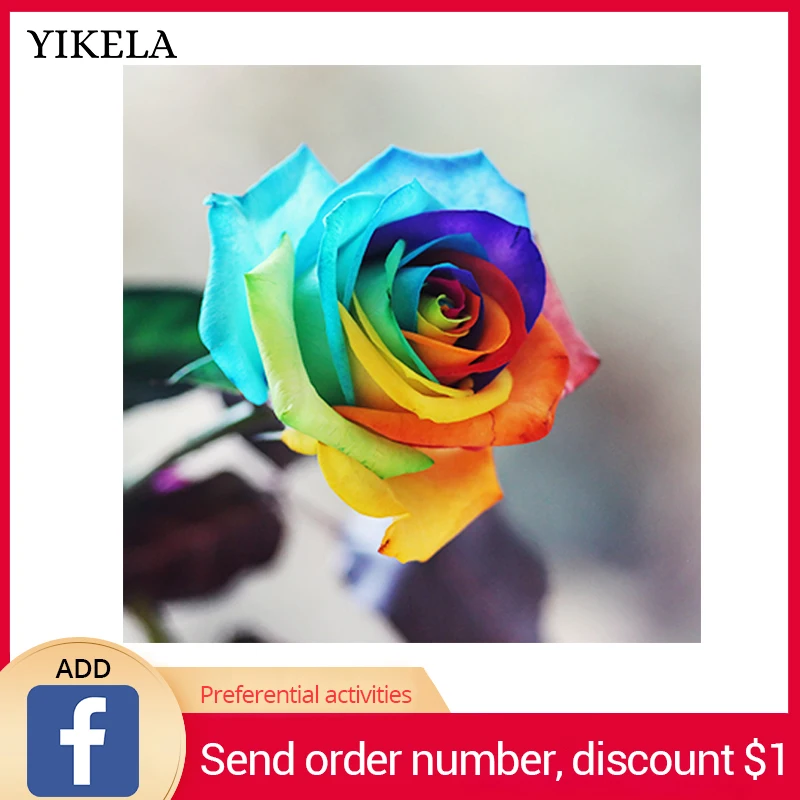 

Full Square Diamond Painting Rainbow Rose Diamond Embroidery Rhinestone Mosaic Flowers Cross Stitch Home Decor Wall Stickers