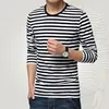 Estilo marinero de manga larga para hombre, camiseta a rayas con cuello redondo, camisa vintage de algodón 95%, Color Azul Marino ► Foto 3/5
