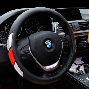 

KKYSYELVA 3color Car Interior Accessories Black Auto Sports Steering Wheel Cover Leather 38cm Vehicle Truch Steering Covers