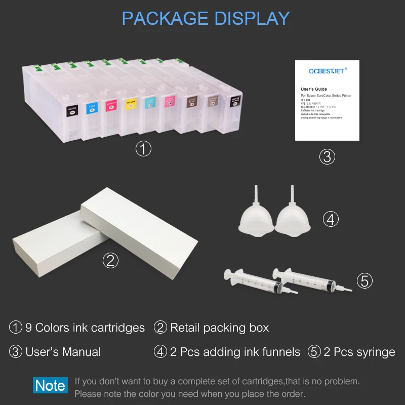 9Colors/Set T8501 T8501-T8509 Empty Refillable Ink