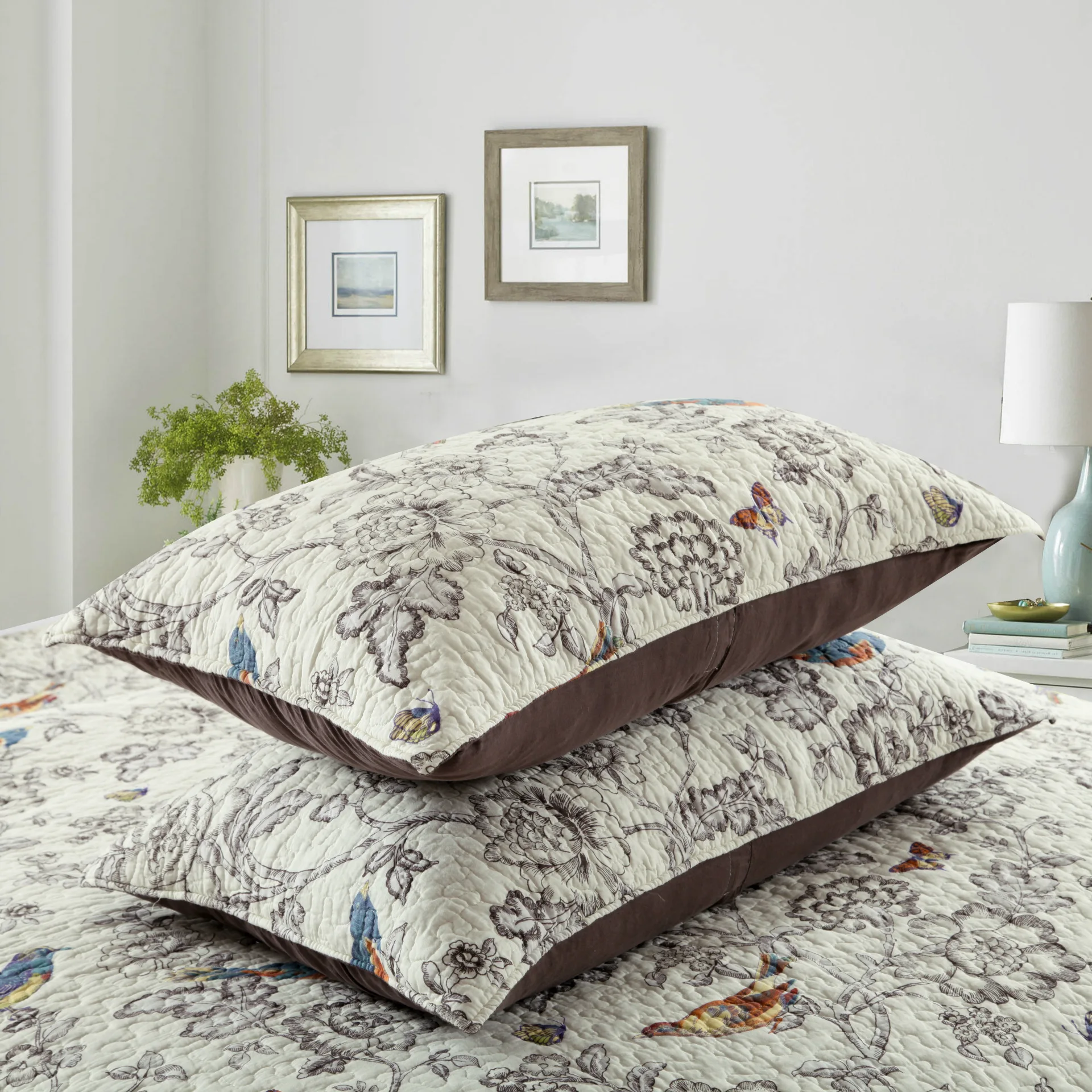 

Cotton Floral Quilt Coverlet Set King Flower Birds Printed Reversible Quilt Bedspread Set 3 Piece Home Antique Chic Luxury Set