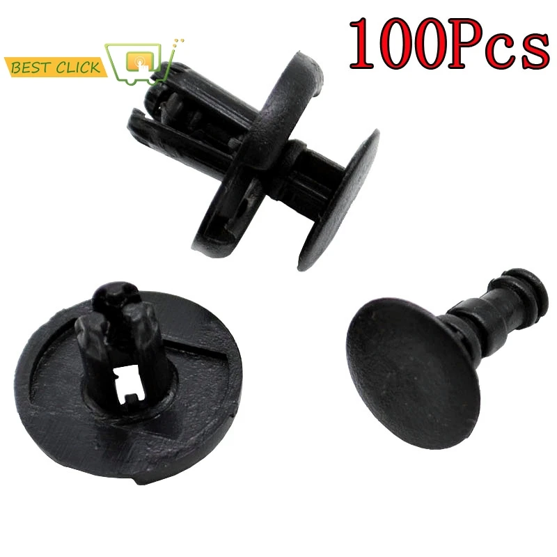 100Pcs Fender Liner Fastener Rivet Push Clips Retainer 6.7mm Hole Dia