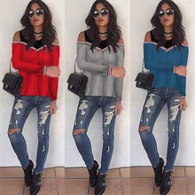 Off Shoulder Patchwork Hoodies Top Autumn Women Jumper Sweatshirt Winter Crew Neck Pullovers Tracksuit Ladies Tops crew neck crop sweatshirt