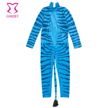 Blue Zebra Adult Animal Jumpsuit Sexy Women Costumes Clubwear Halloween Carnival Costume Cosplay Feminino Afanda Movie Superhero