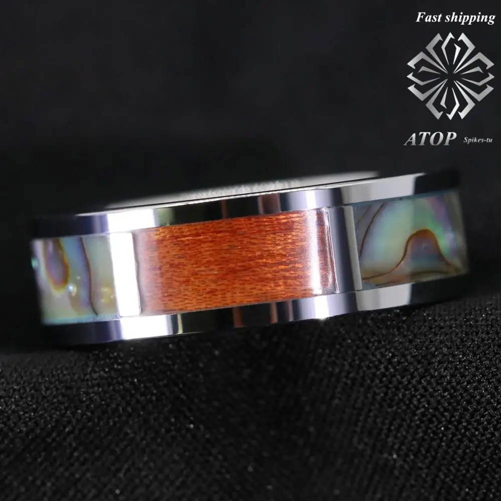 8 мм Серебряное вольфрамовое кольцо древесина КоА Abalone инкрустация на веревочке обручальное мужское ювелирное изделие