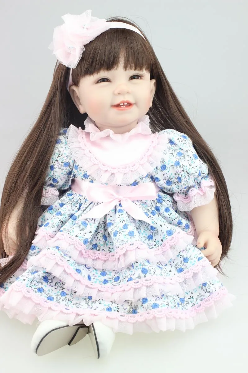 

22inch longhair Silicone Reborn Baby Dolls Toy 55cm Babies Lovely princess Birthday Gift Kids Present Girls Brinquedos toys