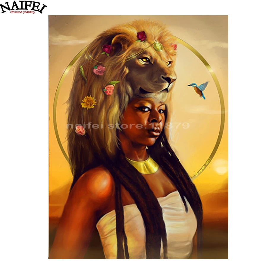 

Full square Diamond Painting Cross Stitch animal head african women,5D Diamond Embroidery crafts,diamond Mosaic Stickers decor