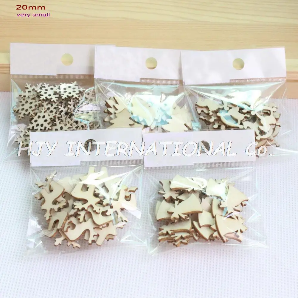 (5Designs,150pcs/set) 20mm Plain Natural Wood Christmas Ornaments Very Small Reindeer, Tree, Snow Flakes,Rocking Horse -H8099553