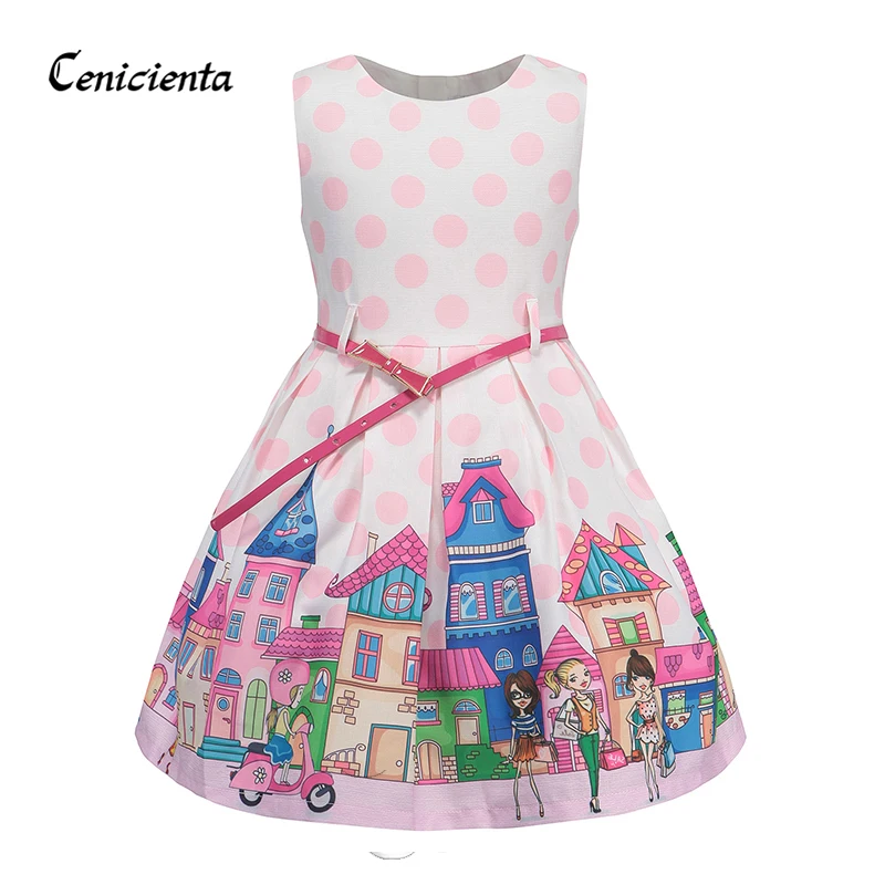 

Cenicienta Princess Dress for Girl Dot Cartoon Printed Summer Cotton Sleeveless Girls Birthday Party Dress Kids for 2-10 Years