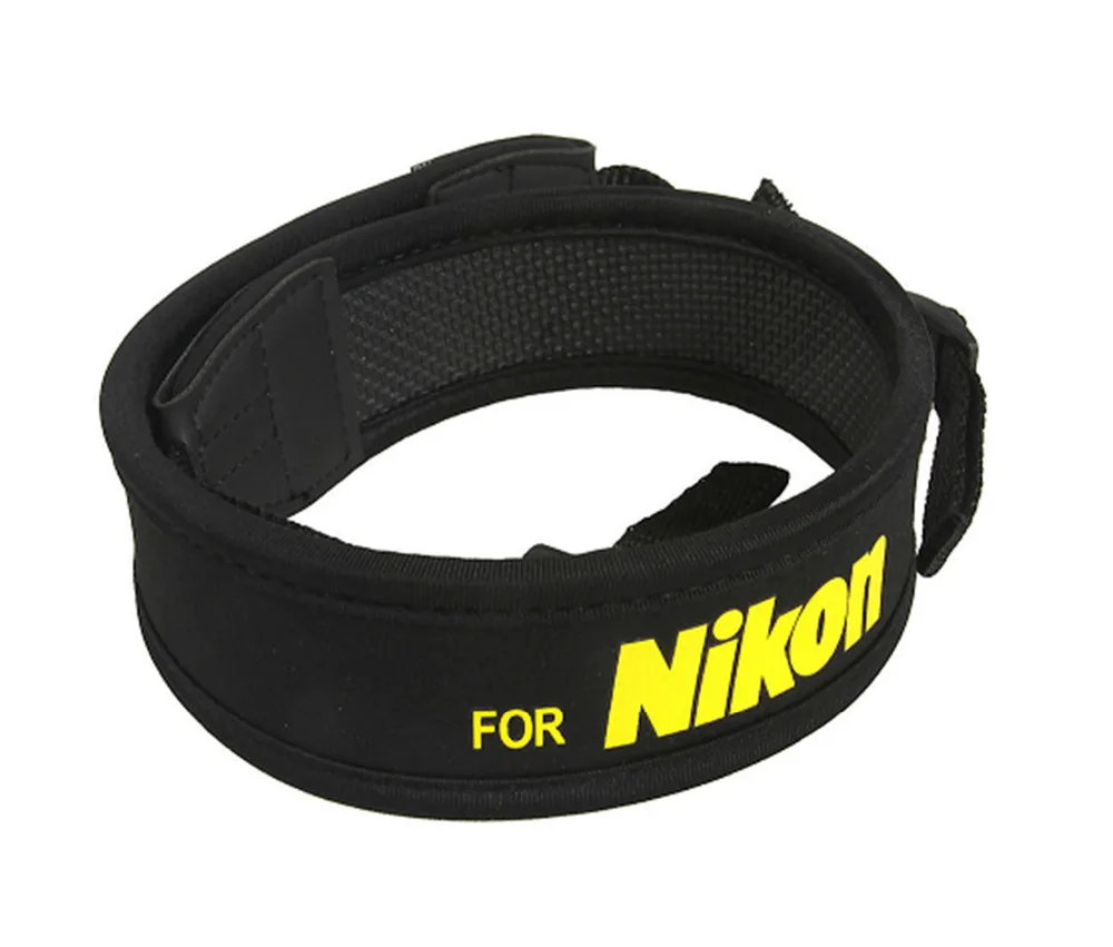 Black-Skidproof-Elastic-Neoprene-Neck-Strap-for-Nikon-Camera-with-yellow-Logo