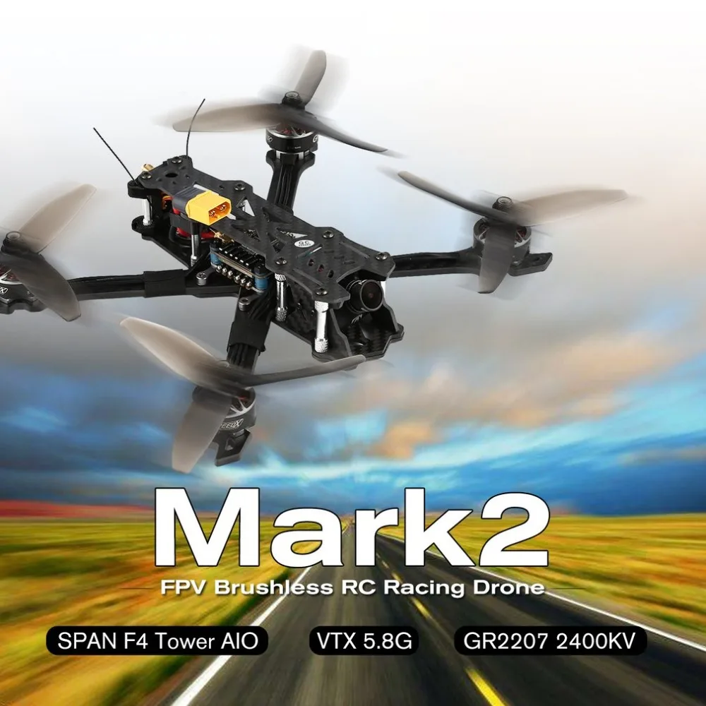 

GEPRC Mark2 FPV Brushless RC Racing Drone Quadcopter with 230mm 40A BLHeli_s 600TVL Full 3K Carbon Fiber BNF