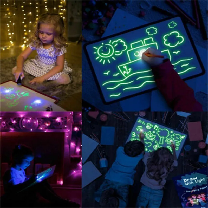 Большой размер ПВХ А4 Рисунок со светом в темноте детская забавная игрушечный этюдник светящийся набор чертежных досок игрушка для