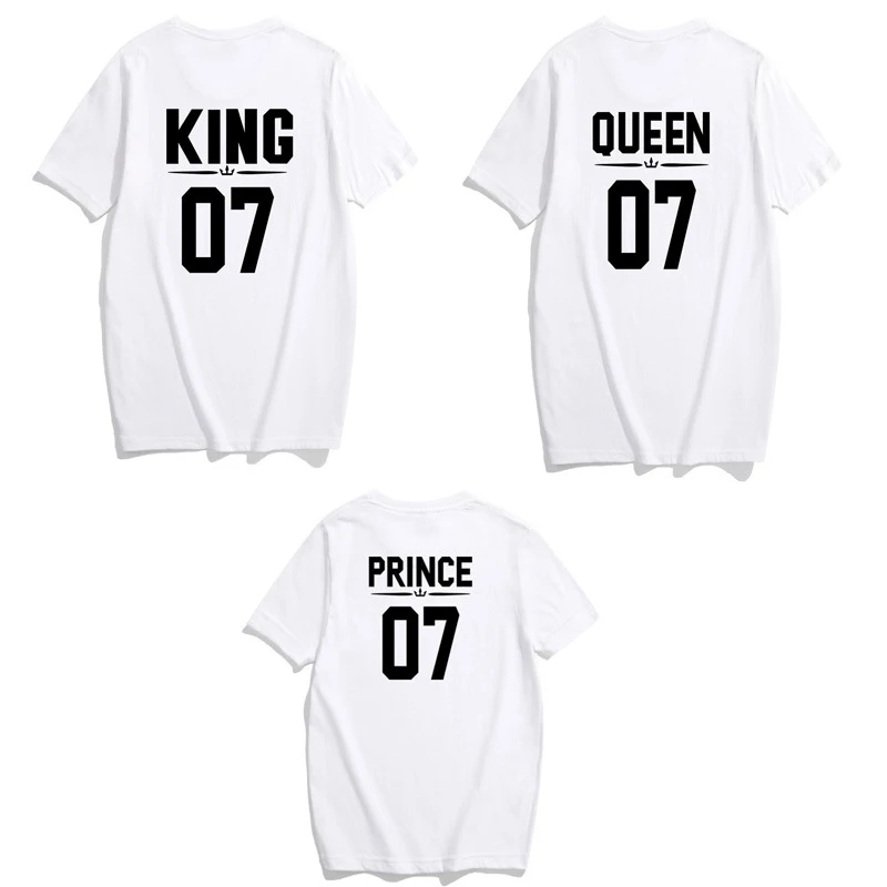 

Leisure Short Sleeve T-shirt Family Look Matching T shirt King 07 Queen 07 Prince Princess Newborn Letter Print Shirts Couples