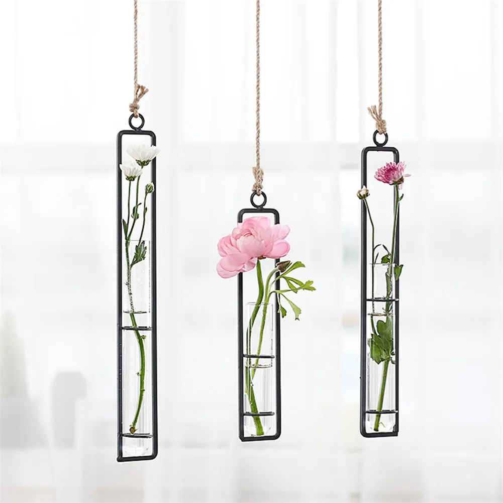 Креативная настенная подвесная ваза для цветов, железное стекло, гидропоника, горшок для растений, прозрачная подвесная бутылка для цветов, домашний декоративный орнамент