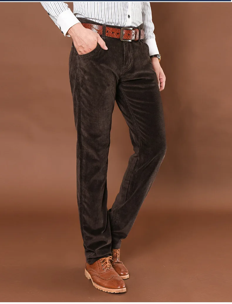Новые модные зимние брюки мужские толстые брюки средняя талия свободные брюки эластичные вельветовые брюки длинные прямые деловые повседневные брюки