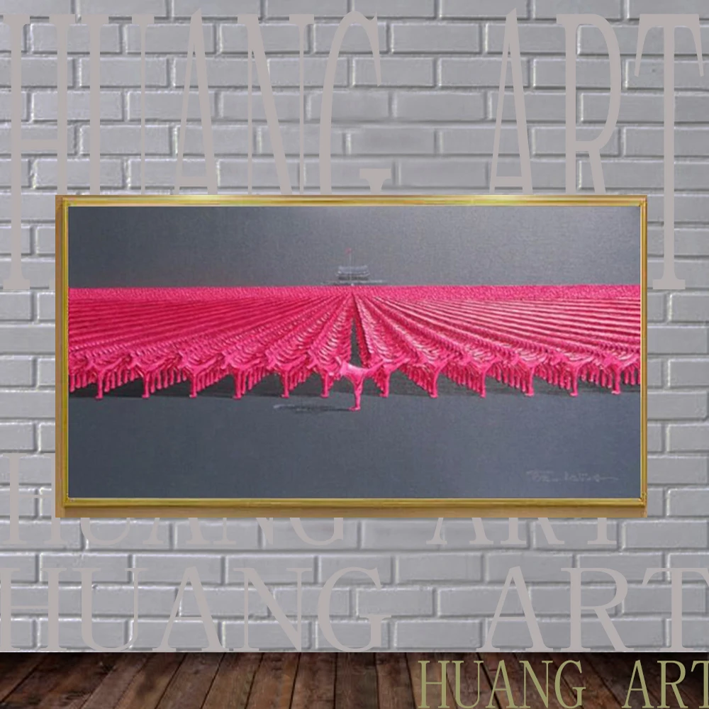 

Famous Yu Nancheng is a Chinese modern artist thick oil knife oil painting red character playing Tai Chi Kung Fu theme decoratio