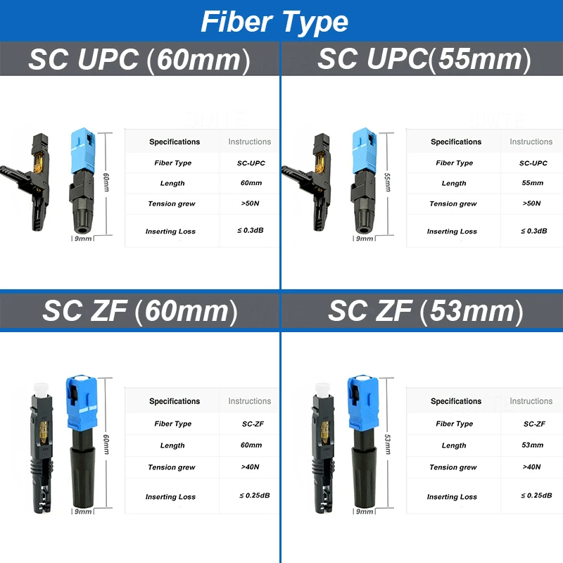 100 шт./партия SC UPC NPFG 8802-TLC/3 XF-5000-0322-3 60 мм Быстрый разъем SC/ZF SC/UPC FTTH волоконно-оптический