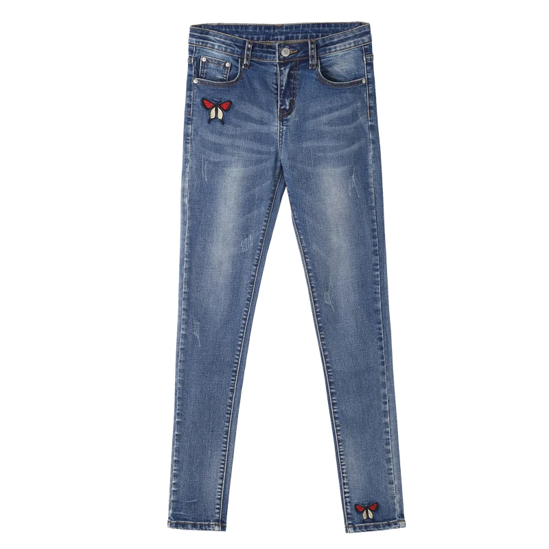 

Loyalget Embroidery Skinny Women Jeans High Waist Jeans Stretch Casual Jeans Bleached Pencil Pants Basic Denim Jeans For Women