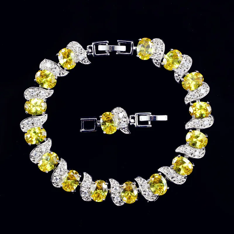 Модные женские туфли очаровательный браслет-цепочка красный кристалл Для женщин браслет с Голубой овал кубического циркония свадьбы ювелирные изделия из белого золота Цвет