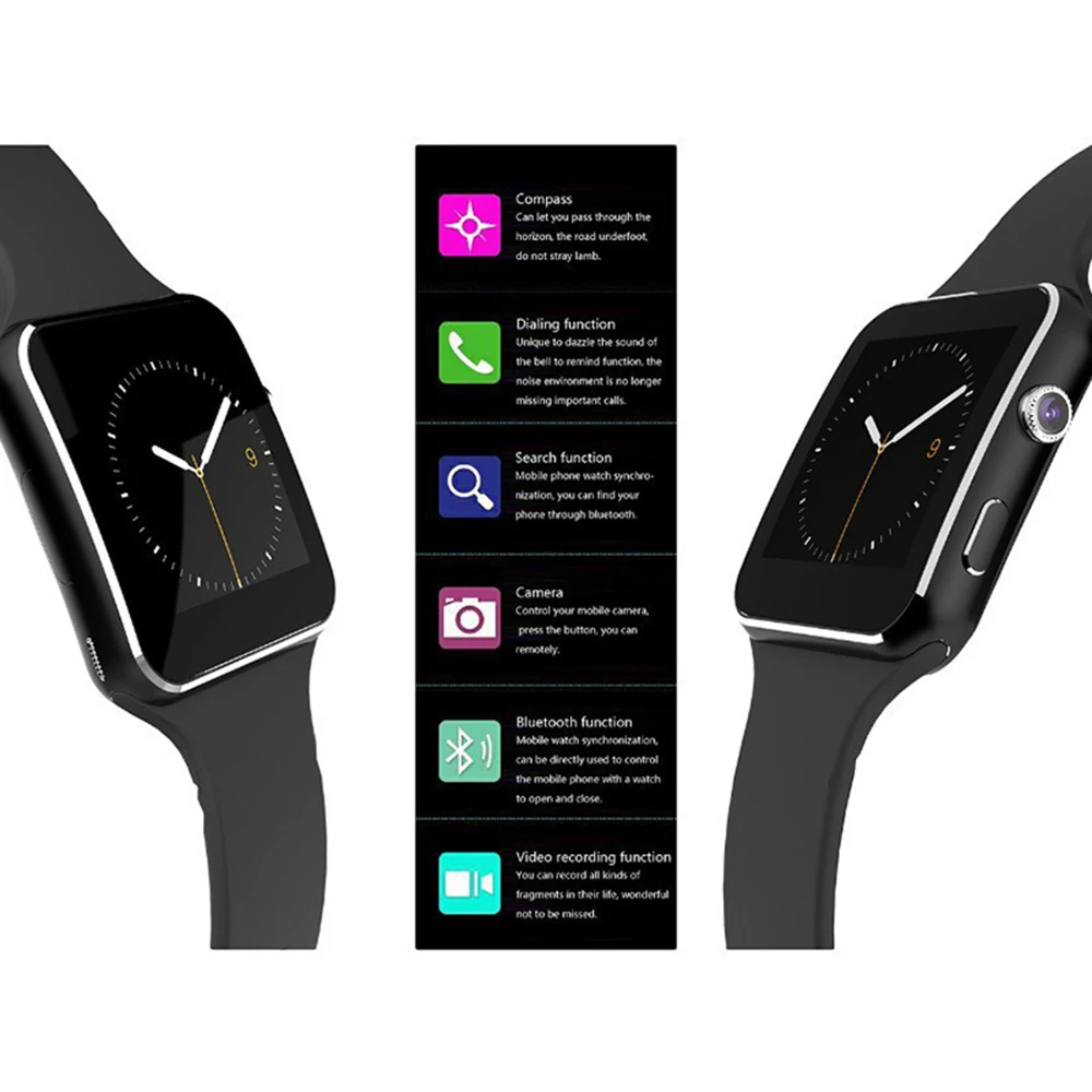 X6 Bluetooth Smart Watch Touch Screen Smart Wristband with Sim Card Slot Camera Controller Bluetooth Smartband