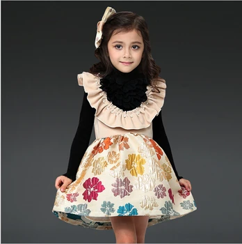

european style 2019 autumn children dress cotton pearl printing baby girls party dresses kids 3 color girl costume