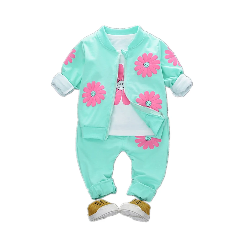 

2019 Spring Autumn Children Girls Fashion Clothes Baby Smile Face Jacket T-shirt Pants 3Pcs/sets Cool Infant Outfits For 1-4 Yrs