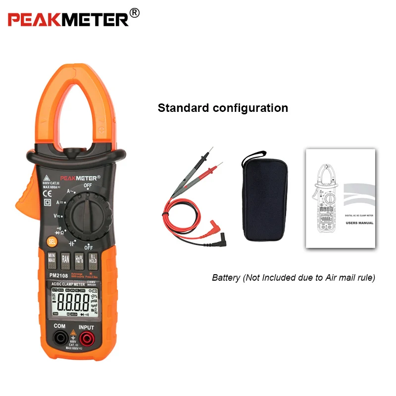 Цифровой клещи Peakmeter PM2108 6600 отсчетов авто и ручной диапазон AC/DC мини мультиметр AC