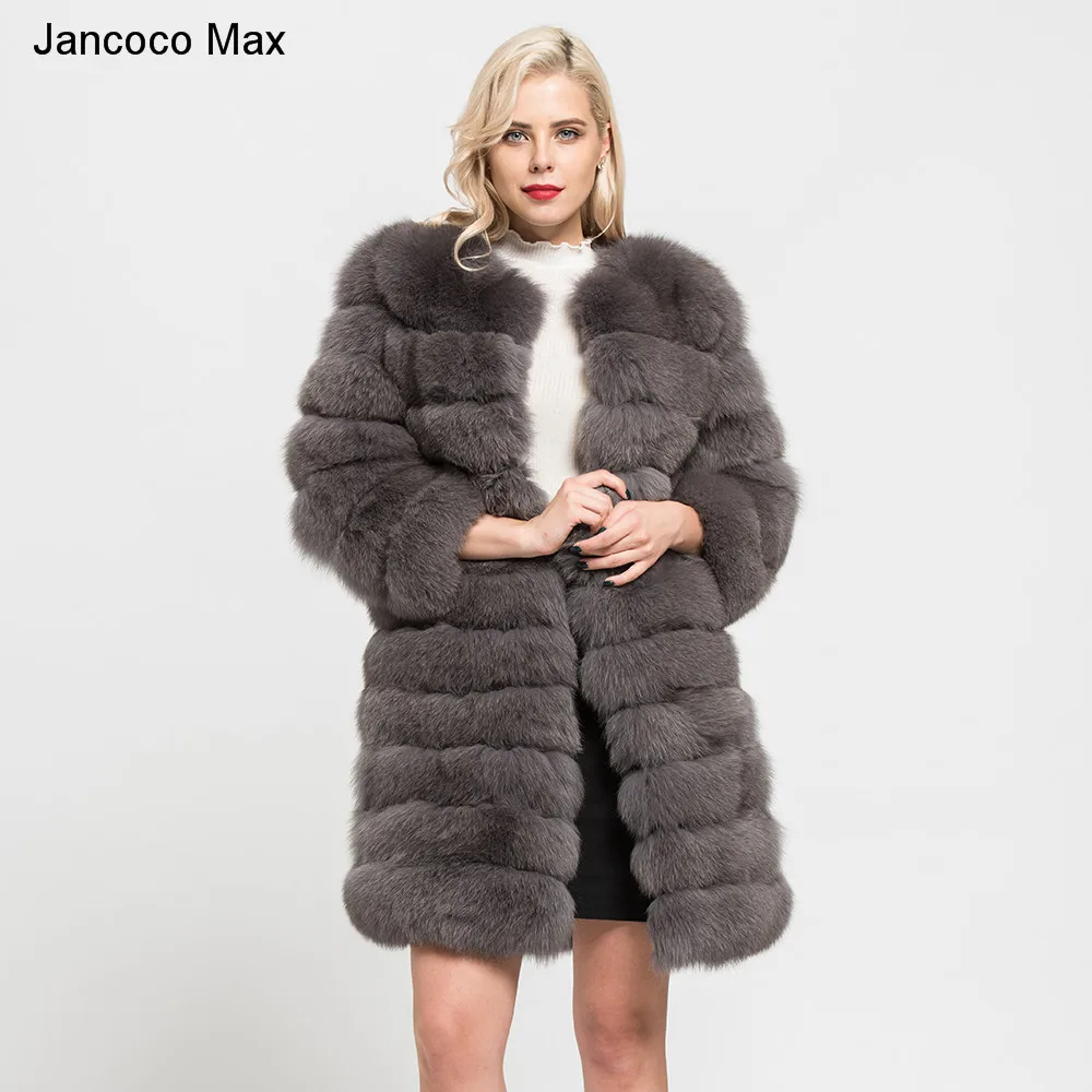 Jancoco Max 11 рядов зимняя теплая длинная шуба из натурального Лисьего меха женская