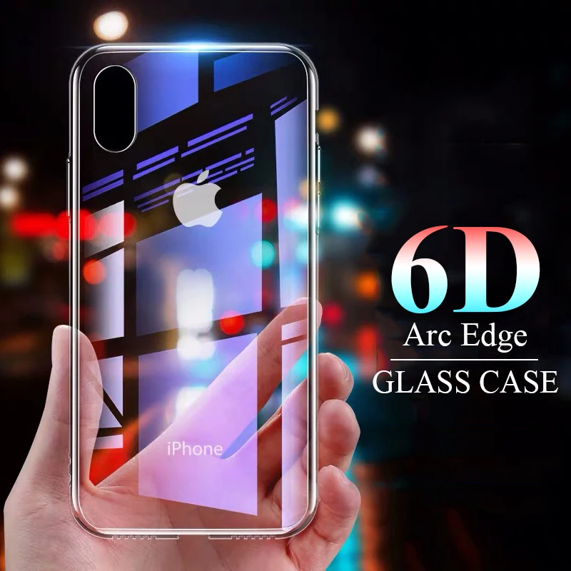 

6D Tempered Glass Phone Case For Iphone Xs Max X Xr Soft Silicone Edge Transparent Glass Back Cover Shell For Apple Iphone X S