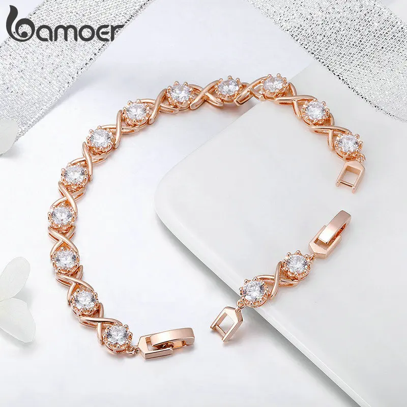 BAMOER 4 ألوان واضحة تشيكوسلوفاكيا الذهب اللون أساور للنساء أنيقة تنس سلسلة ربط المرأة سوار حلي فضية جميلة YIB043