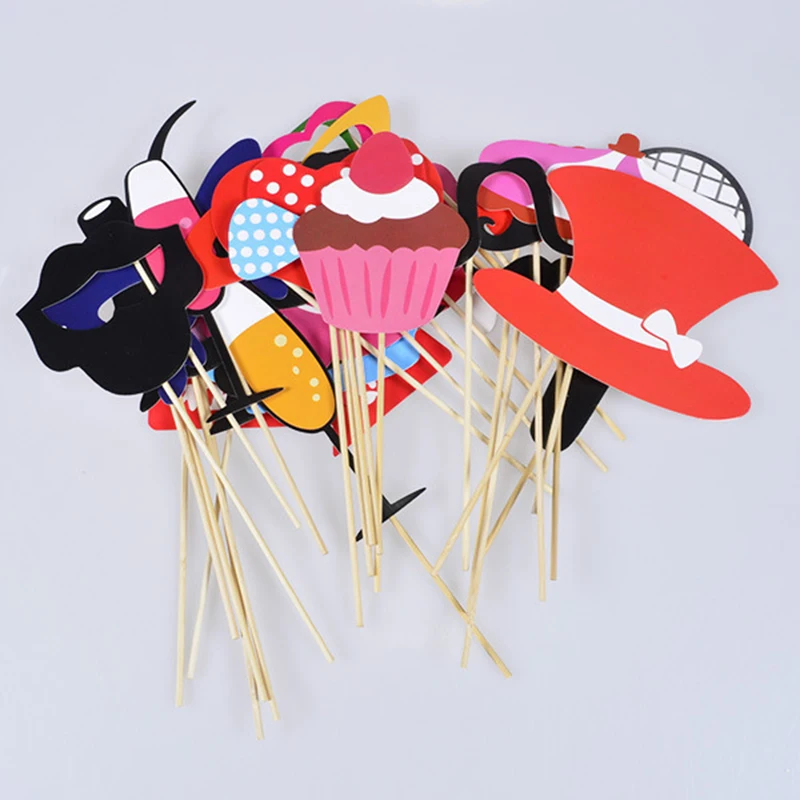 31pcs Photo Booth Props Funny DIY Hat Crown Mask Mustache Lips On A Stick Props Baby Shower Birthday Wedding Party Supplies