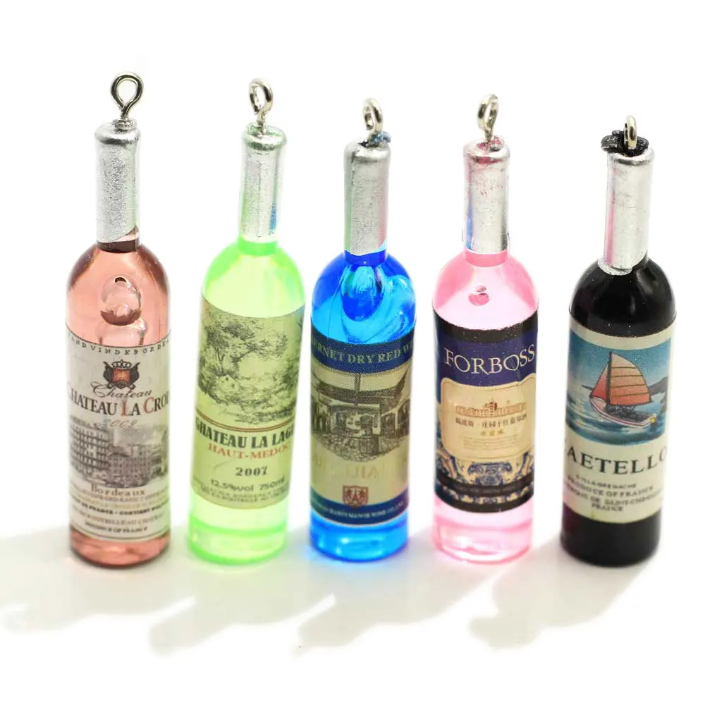

10Pcs Miniature Red Wine Bottle 3D Simulation Fake Food Resin Charms DIY Decoration Earring key chain Jewelry Making 12*12*52mm