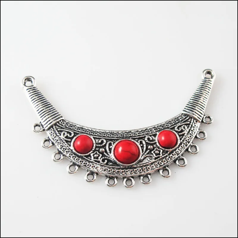 

1Pc Retro Tibetan Silver Red Moon Charms Pendants Connectors 40x67.5mm