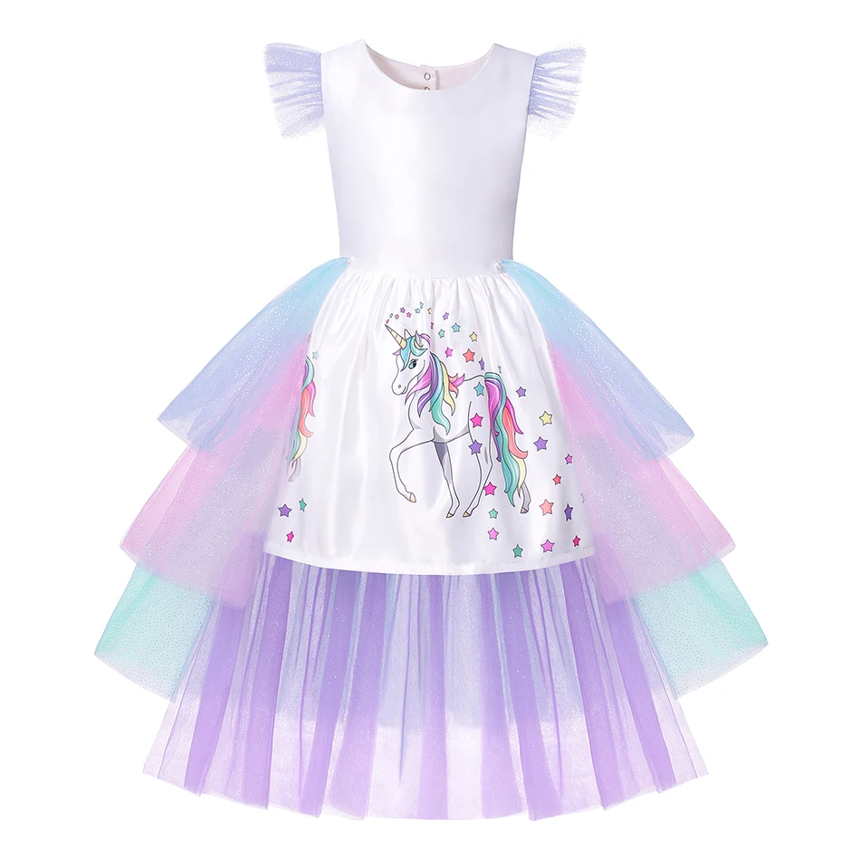 Нарядное платье с единорогом для девочек, с открытой спиной, со съемным длинным хвостом, бальное платье, детское платье принцессы, вечерние платья с единорогом, Детский костюм на выпускной, день рождения - Цвет: Unicorn Dress