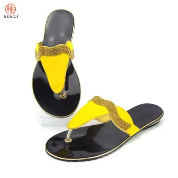 

New Women Slides Yellow shoe 2018 Summer Style Slippers for Woman African Low Heel Shoe High Quality Italian Design Summer Shoes