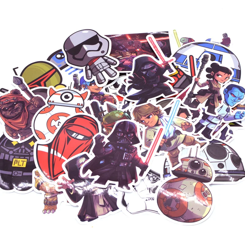 50 قطعة/الحزمة مضحك حرب النجوم ملصقات الاطفال لعبة أنيمي الكتابة على الجدران ملصقا للأمتعة محمول لوح التزلج موتو سيارة للماء ملصقا