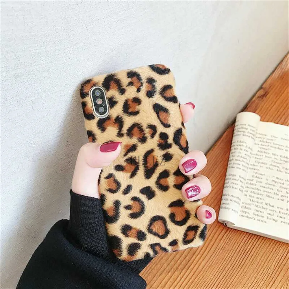Soft Plush Phone Cases For iphone 8 7 6 6S Plus For iPhone X XR XS Max Winter Warm Fur Furry Leopard Print Cover Christmas Gift _03