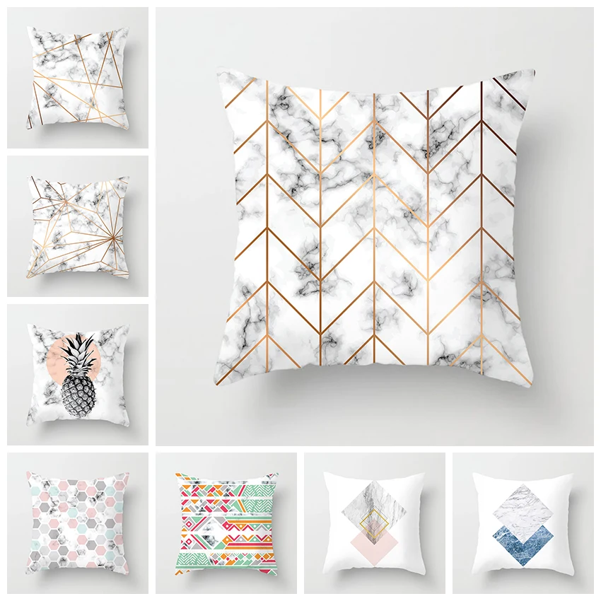 

Geometric Bronzing Cushion Cover Gray Pineapple and Golden Line Stitching print Pillow Cover Home Decorative Car Seat Pillowcase