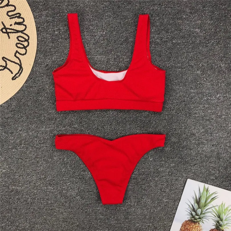 Solid Swimsuit Women Two Pieces Bikini Push Up High Low Sleeveless Sexy Swimwear Beach Suit Maillot De Bain Femme 40JUL018