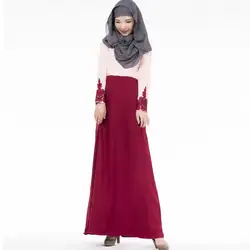 Мусульманские Макси-платья с длинным рукавом в этническом Стиль Кружево и Вышивка Платья для женщин для Для женщин Твердые Лоскутная vestidos