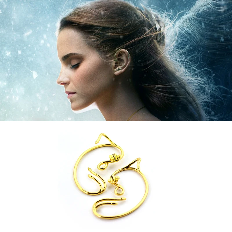 Beauty and the Beast Earrings Ear Cuff Gold Rose Stud Jewellry Belle